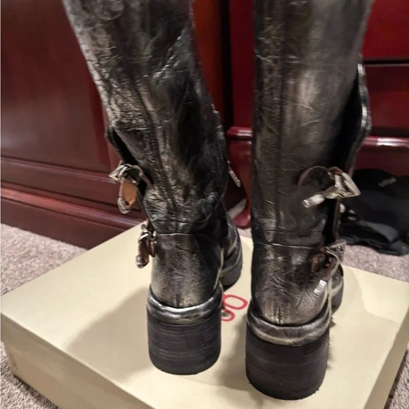 Like New A.S.98 Studded Silver Leather Boots - Picture 4 of 14